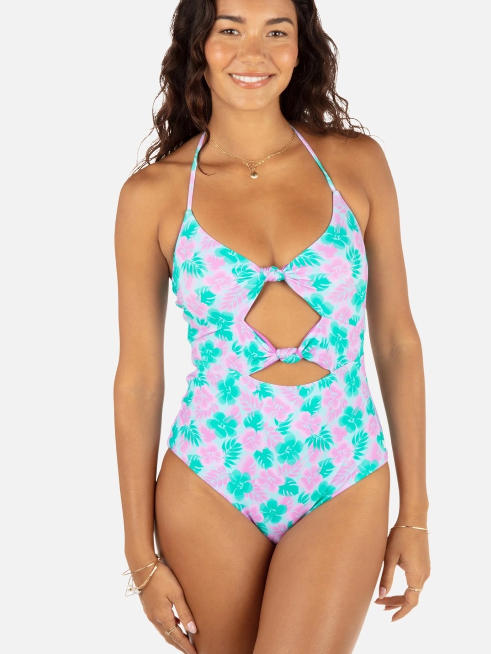 Hurley Lani Floral Cheeky Knot one piece swimsuit